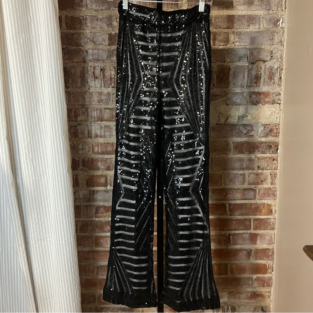 Sequin Embellished Black Flare Festival Pants -Size XS -PT05